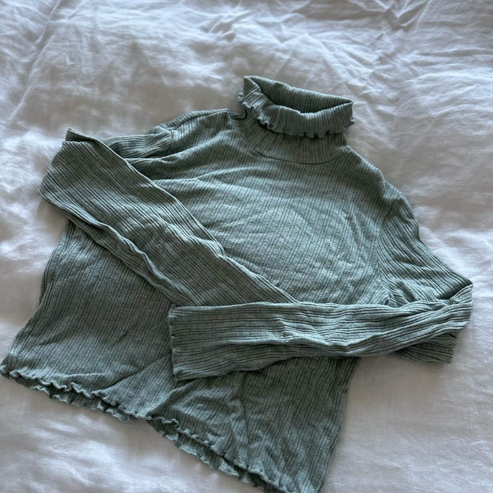 Madewell Ribbed Turtleneck Top in Sage Green